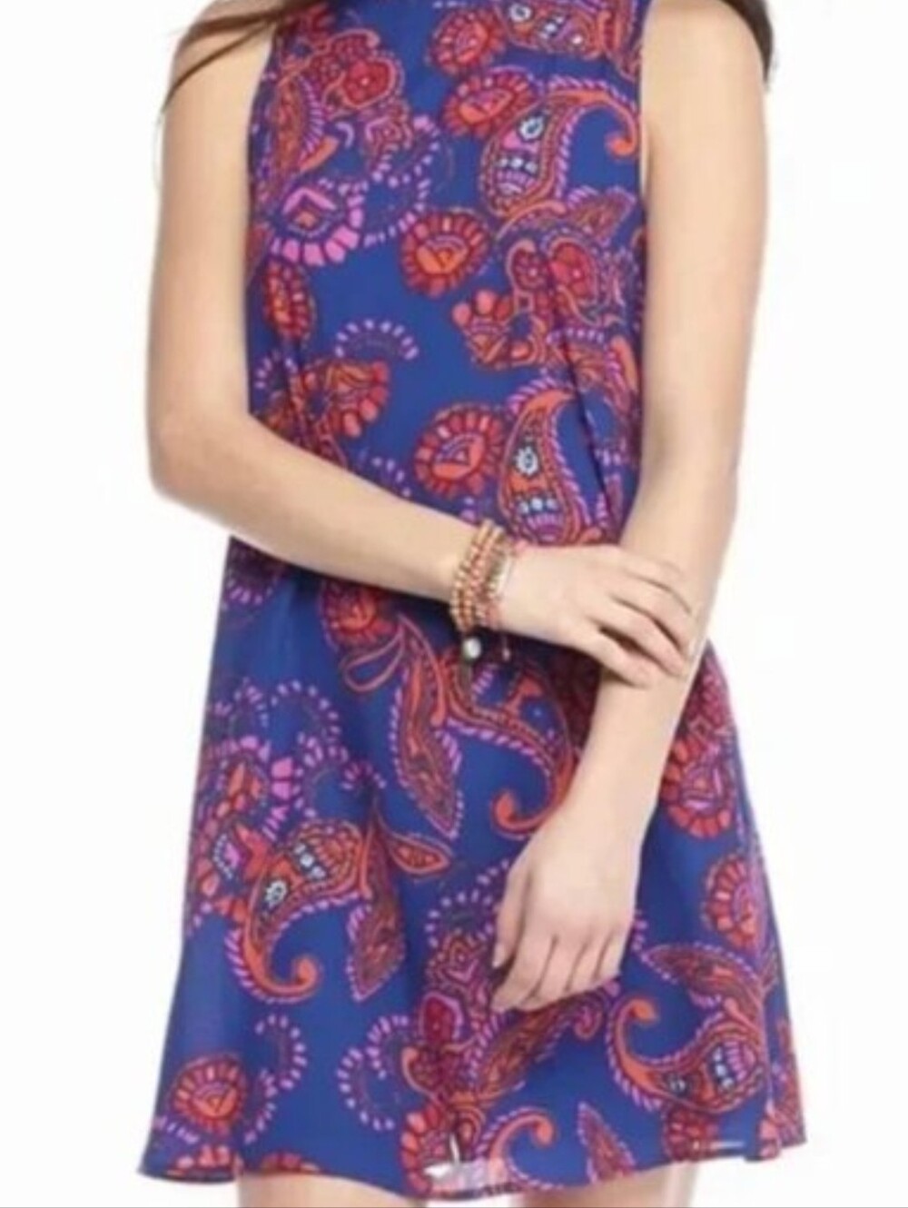 Everly Mock Neck Paisley Print Dress A-line Mock Neck Sleeveless